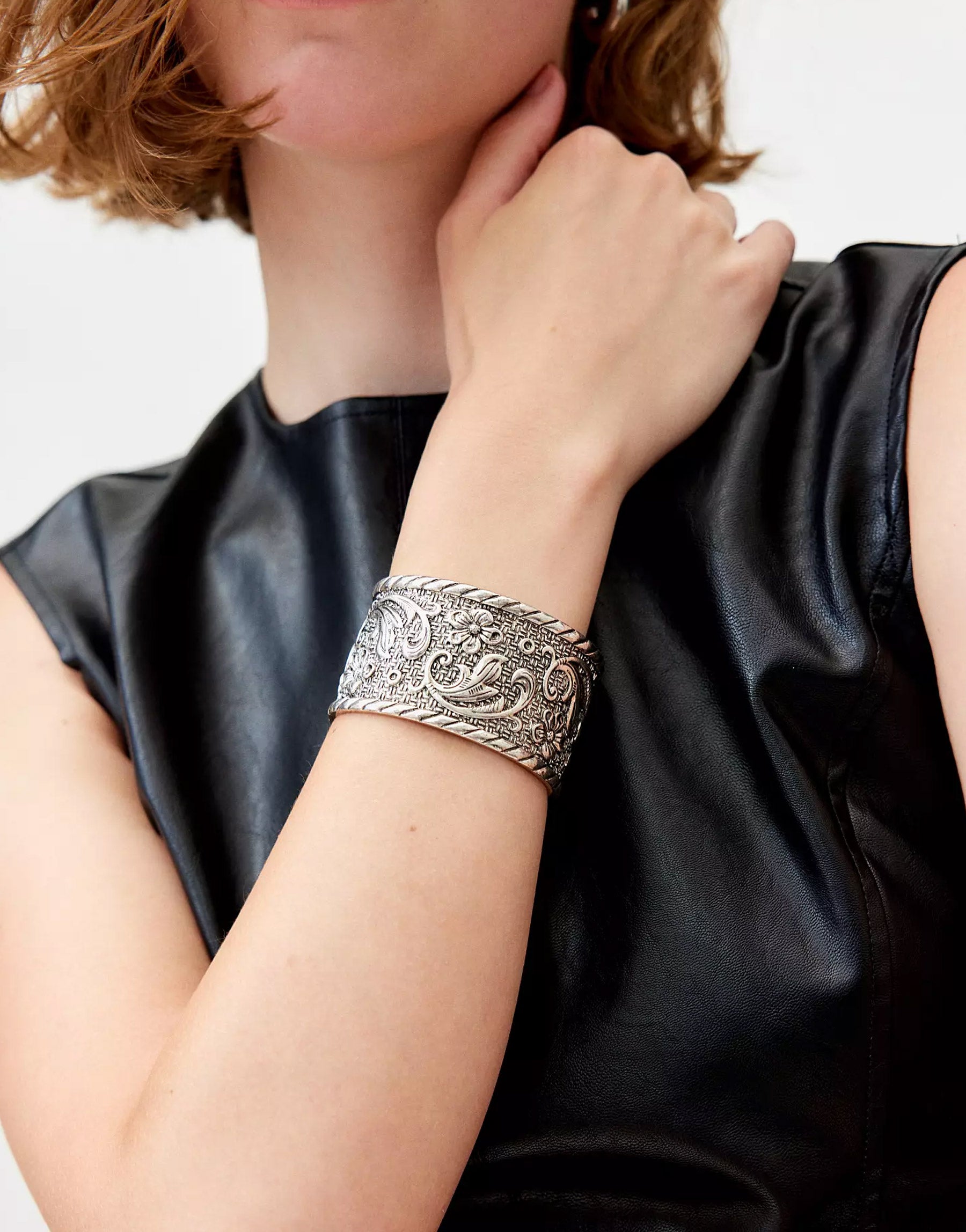 Antiqued Cuff Bracelet Silver