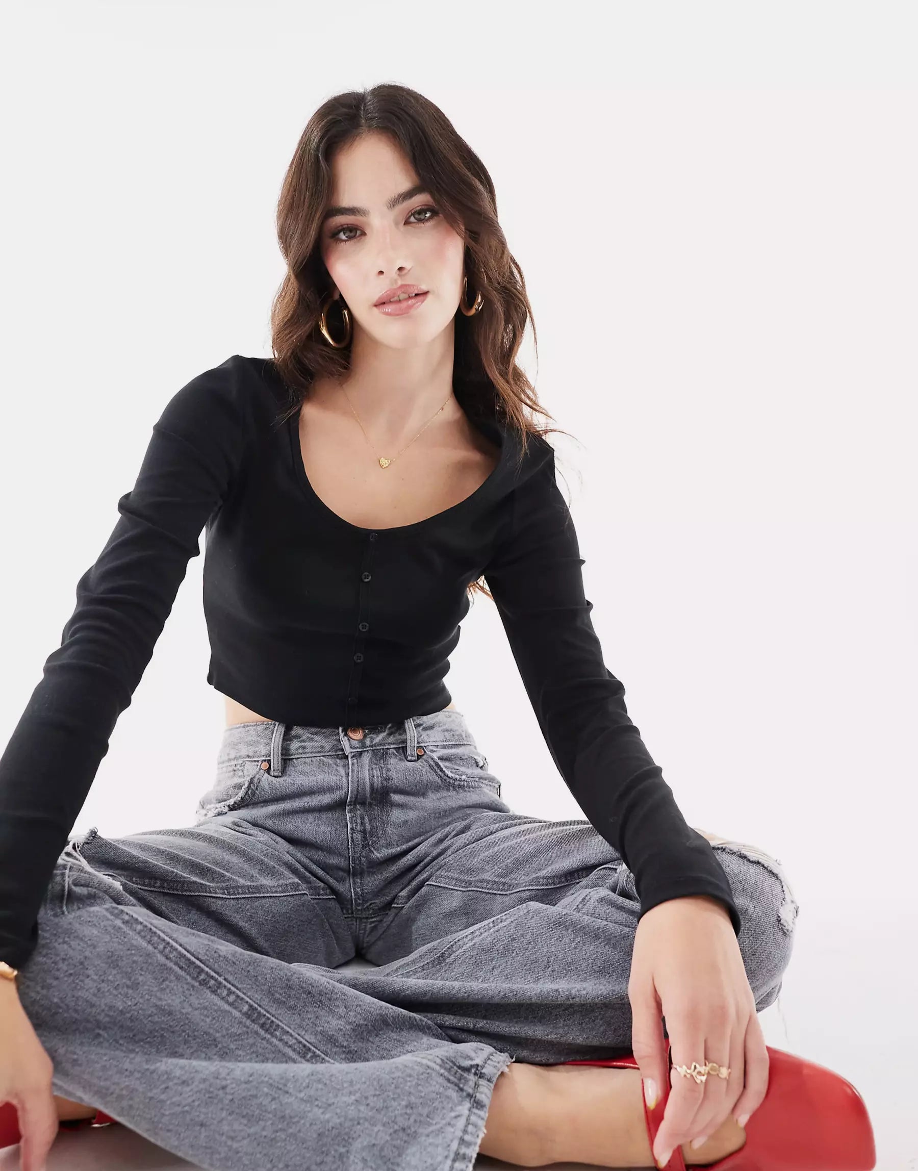 Long sleeve button top