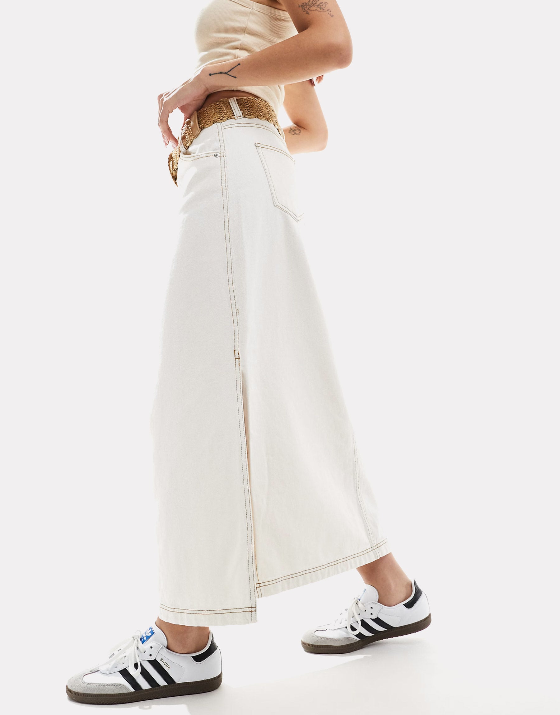 Denim maxi skirt - off white