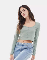 Long sleeve button top